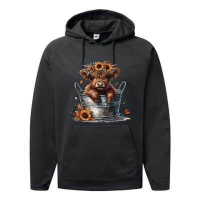 Highland Cow Sunflower ItS Fall YAll Farming Fall Vibes Performance Fleece Hoodie