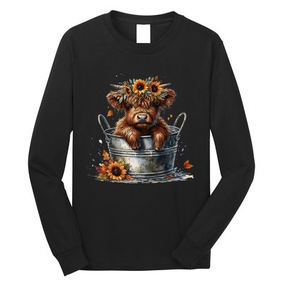 Highland Cow Sunflower ItS Fall YAll Farming Fall Vibes Long Sleeve Shirt