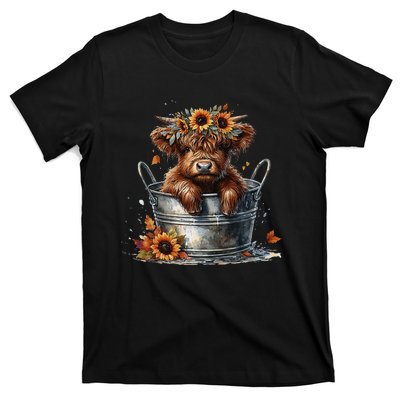 Highland Cow Sunflower ItS Fall YAll Farming Fall Vibes T-Shirt