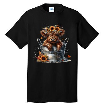 Highland Cow Sunflower ItS Fall YAll Farming Fall Vibes Tall T-Shirt