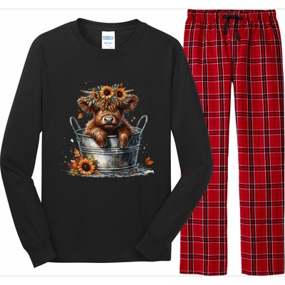 Highland Cow Sunflower ItS Fall YAll Farming Fall Vibes Long Sleeve Pajama Set