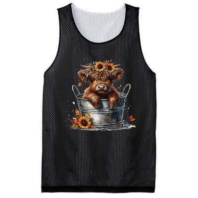 Highland Cow Sunflower ItS Fall YAll Farming Fall Vibes Mesh Reversible Basketball Jersey Tank