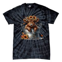 Highland Cow Sunflower ItS Fall YAll Farming Fall Vibes Tie-Dye T-Shirt