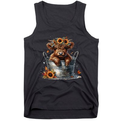 Highland Cow Sunflower ItS Fall YAll Farming Fall Vibes Tank Top