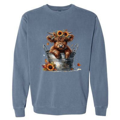 Highland Cow Sunflower ItS Fall YAll Farming Fall Vibes Garment-Dyed Sweatshirt