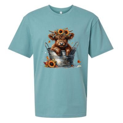 Highland Cow Sunflower ItS Fall YAll Farming Fall Vibes Sueded Cloud Jersey T-Shirt