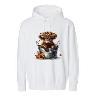 Highland Cow Sunflower ItS Fall YAll Farming Fall Vibes Garment-Dyed Fleece Hoodie