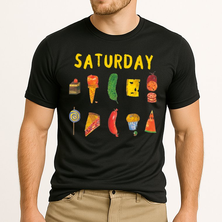 Hungry Caterpillars SATURDAY Funny Fruit Lover Vegan Cooling Performance Crew T-Shirt