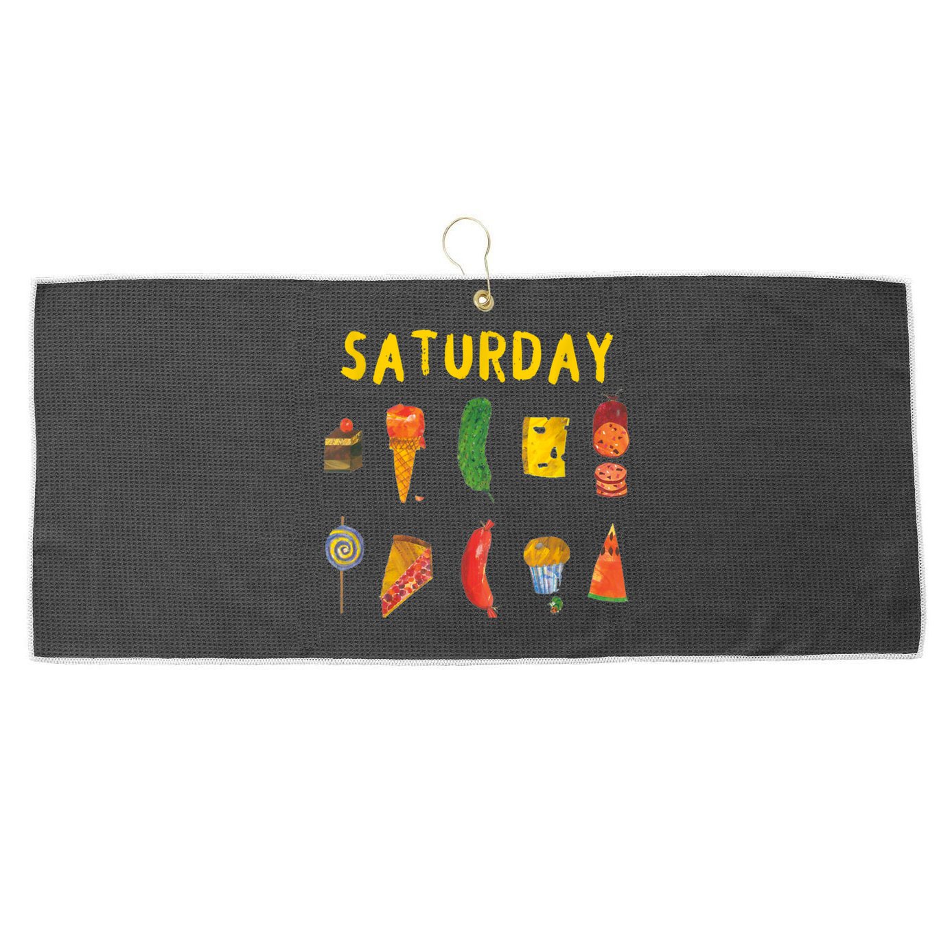 Hungry Caterpillars SATURDAY Funny Fruit Lover Vegan Large Microfiber Waffle Golf Towel