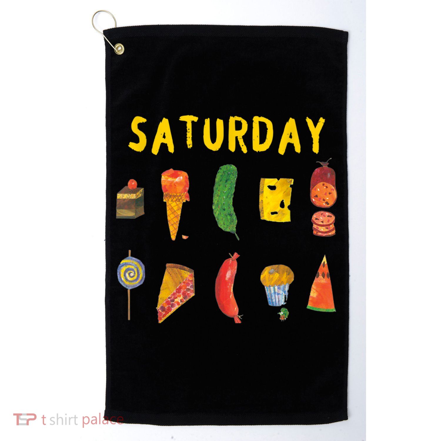 Hungry Caterpillars SATURDAY Funny Fruit Lover Vegan Golf Towel