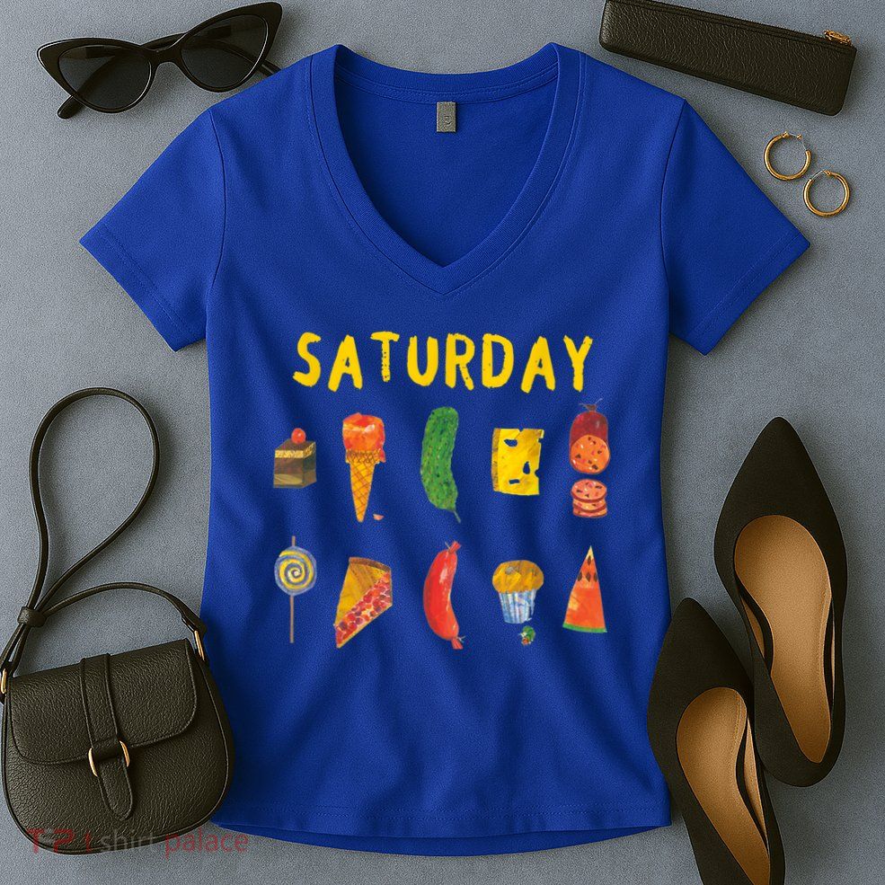 Hungry Caterpillars SATURDAY Funny Fruit Lover Vegan Women's V-Neck T-Shirt