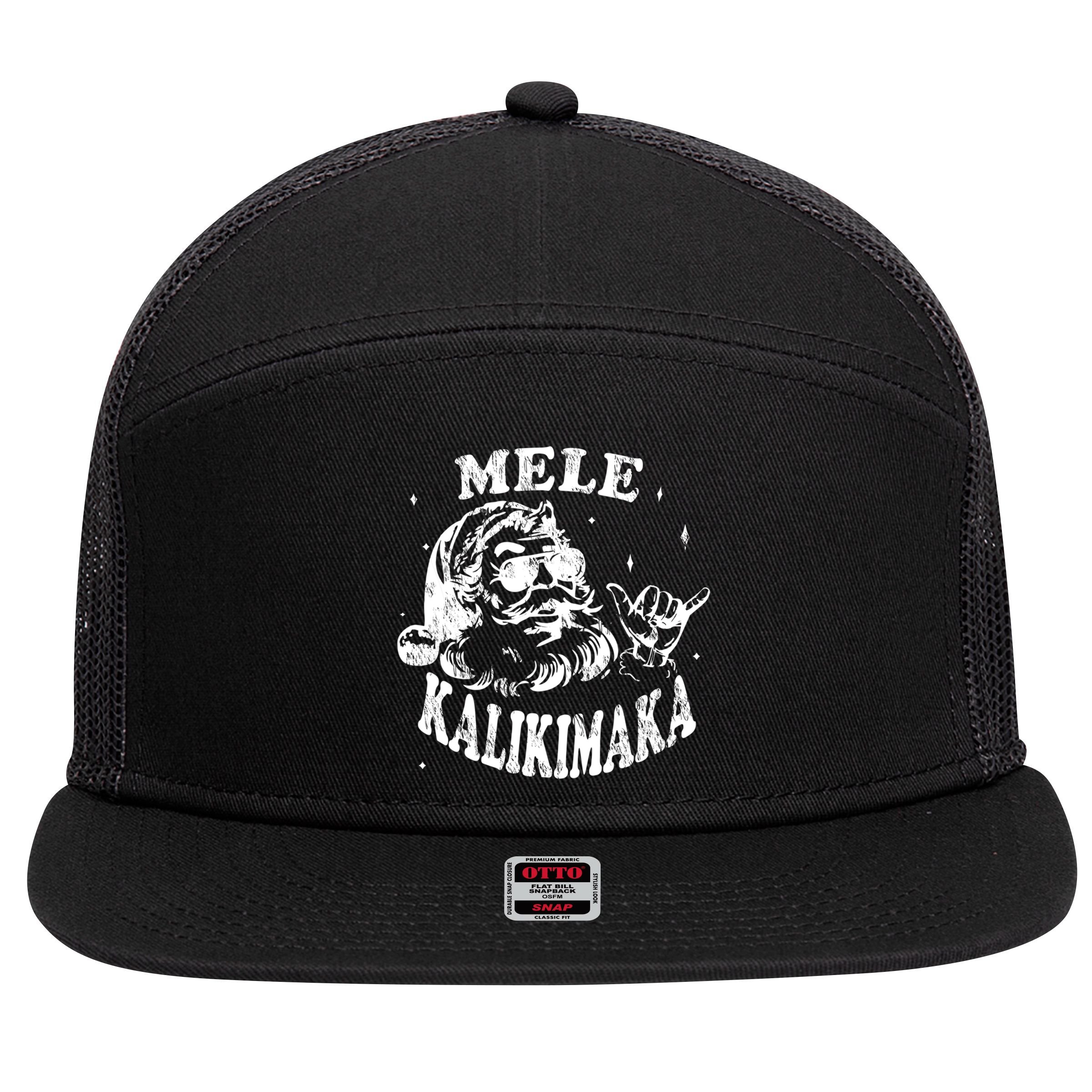 Hawaiian Christmas Santa Shaka Mele Kalikimaka Retro Hawaii Gift 7 Panel Mesh Trucker Snapback Hat
