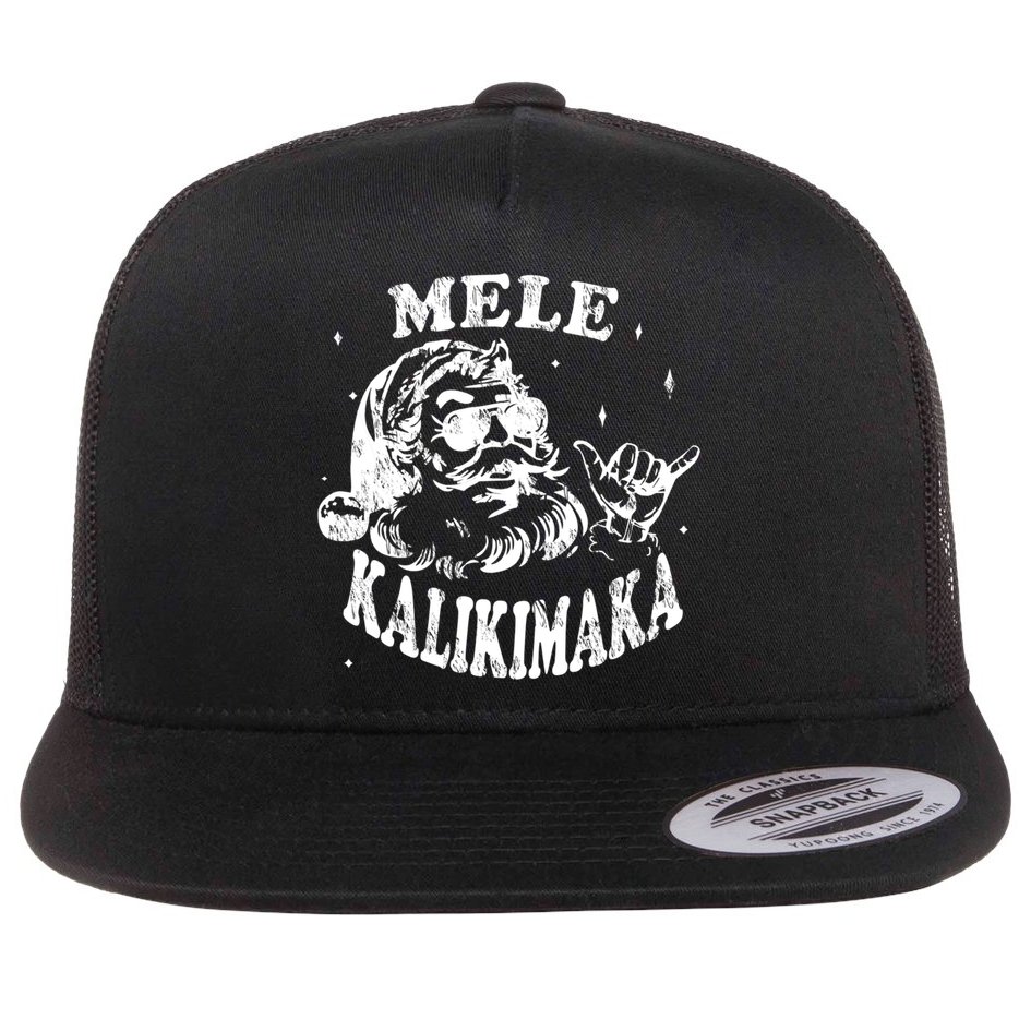 Hawaiian Christmas Santa Shaka Mele Kalikimaka Retro Hawaii Gift Flat Bill Trucker Hat