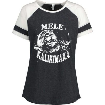 Hawaiian Christmas Santa Shaka Mele Kalikimaka Retro Hawaii Gift Enza Ladies Jersey Colorblock Tee