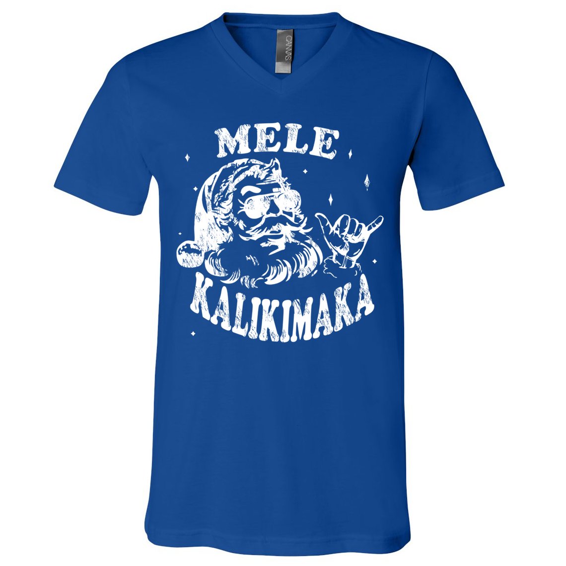 Hawaiian Christmas Santa Shaka Mele Kalikimaka Retro Hawaii Gift V-Neck T-Shirt