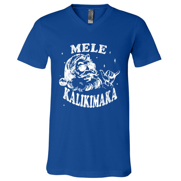 Hawaiian Christmas Santa Shaka Mele Kalikimaka Retro Hawaii Gift V-Neck T-Shirt