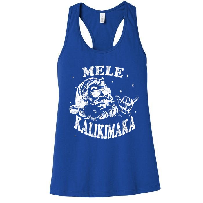 Hawaiian Christmas Santa Shaka Mele Kalikimaka Retro Hawaii Gift Women's Racerback Tank