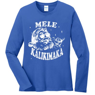 Hawaiian Christmas Santa Shaka Mele Kalikimaka Retro Hawaii Gift Ladies Long Sleeve Shirt