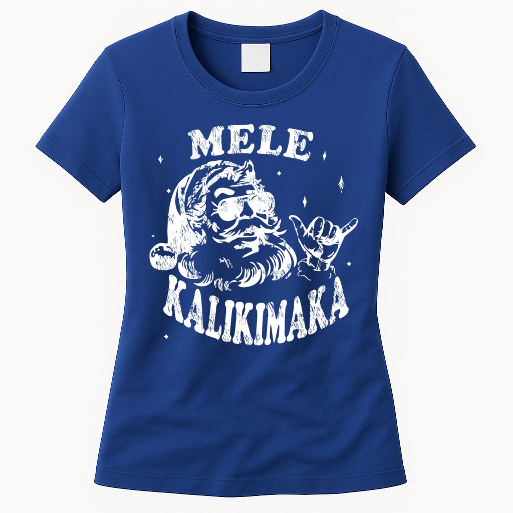 Hawaiian Christmas Santa Shaka Mele Kalikimaka Retro Hawaii Gift Womens T-Shirt