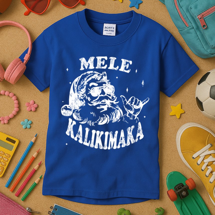 Hawaiian Christmas Santa Shaka Mele Kalikimaka Retro Hawaii Gift Kids T-Shirt