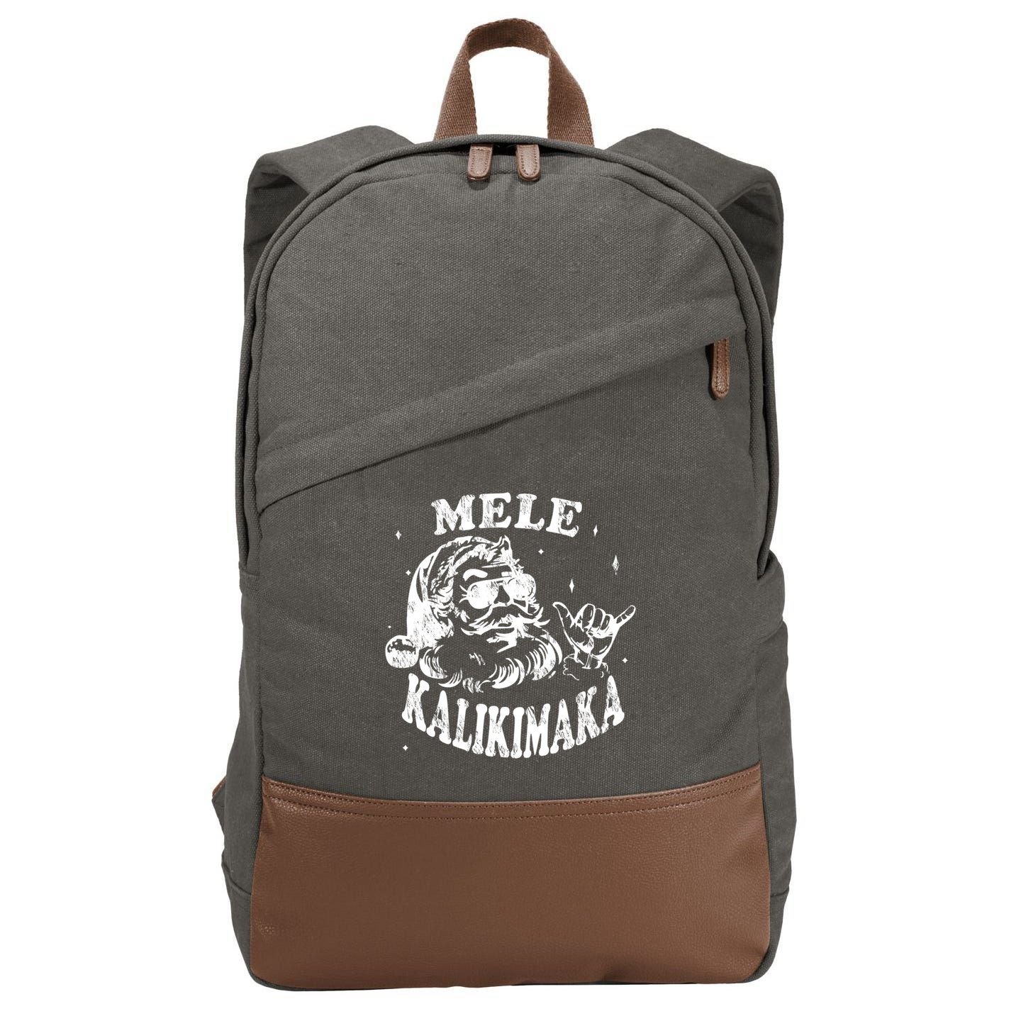 Hawaiian Christmas Santa Shaka Mele Kalikimaka Retro Hawaii Gift Cotton Canvas Backpack