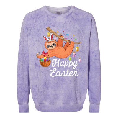 Happy cute sloth with Bunny ears & Egg Hunting Easter sloth Colorblast Crewneck Sweatshirt