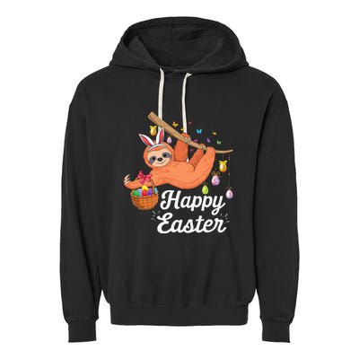 Happy cute sloth with Bunny ears & Egg Hunting Easter sloth Garment-Dyed Fleece Hoodie