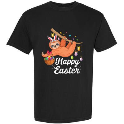 Happy cute sloth with Bunny ears & Egg Hunting Easter sloth Garment-Dyed Heavyweight T-Shirt