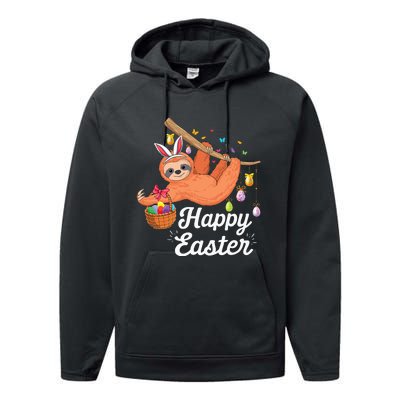 Happy cute sloth with Bunny ears & Egg Hunting Easter sloth Performance Fleece Hoodie