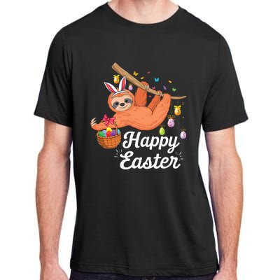 Happy cute sloth with Bunny ears & Egg Hunting Easter sloth Adult ChromaSoft Performance T-Shirt