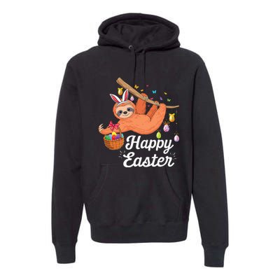 Happy cute sloth with Bunny ears & Egg Hunting Easter sloth Premium Hoodie