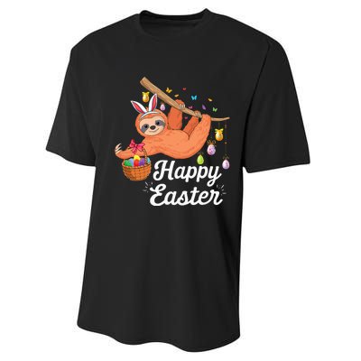 Happy cute sloth with Bunny ears & Egg Hunting Easter sloth Performance Sprint T-Shirt