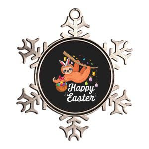 Happy cute sloth with Bunny ears & Egg Hunting Easter sloth Metallic Star Ornament