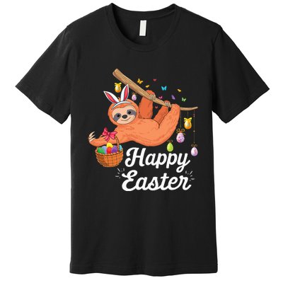 Happy cute sloth with Bunny ears & Egg Hunting Easter sloth Premium T-Shirt