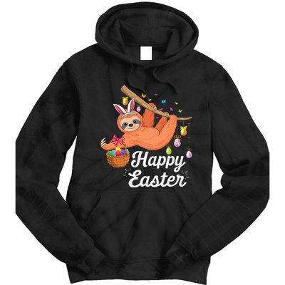 Happy cute sloth with Bunny ears & Egg Hunting Easter sloth Tie Dye Hoodie