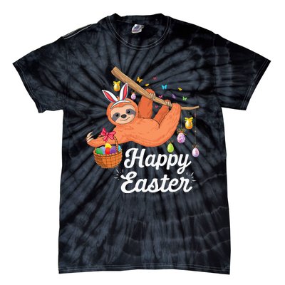 Happy cute sloth with Bunny ears & Egg Hunting Easter sloth Tie-Dye T-Shirt