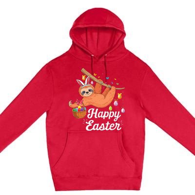 Happy cute sloth with Bunny ears & Egg Hunting Easter sloth Premium Pullover Hoodie