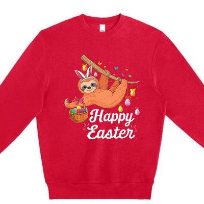 Happy cute sloth with Bunny ears & Egg Hunting Easter sloth Premium Crewneck Sweatshirt