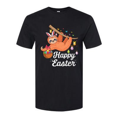 Happy cute sloth with Bunny ears & Egg Hunting Easter sloth Softstyle CVC T-Shirt