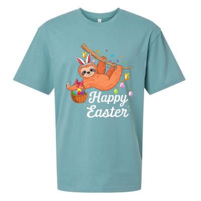 Happy cute sloth with Bunny ears & Egg Hunting Easter sloth Sueded Cloud Jersey T-Shirt