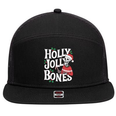 Holly Christmas Skeleton Santa Funny Xmas 7 Panel Mesh Trucker Snapback Hat