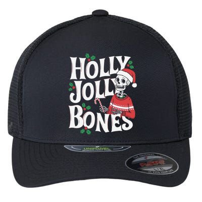 Holly Christmas Skeleton Santa Funny Xmas Flexfit Unipanel Trucker Cap