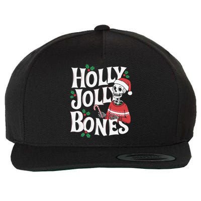 Holly Christmas Skeleton Santa Funny Xmas Wool Snapback Cap