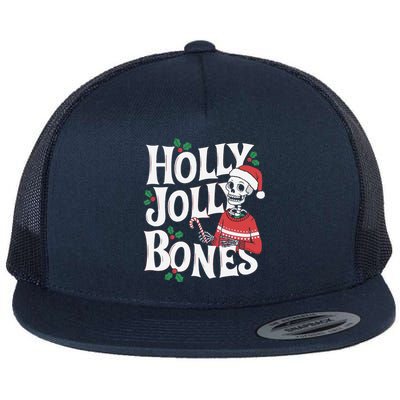 Holly Christmas Skeleton Santa Funny Xmas Flat Bill Trucker Hat