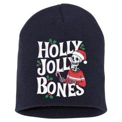 Holly Christmas Skeleton Santa Funny Xmas Short Acrylic Beanie