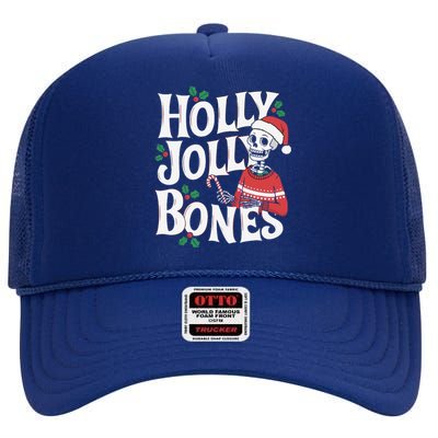 Holly Christmas Skeleton Santa Funny Xmas High Crown Mesh Back Trucker Hat