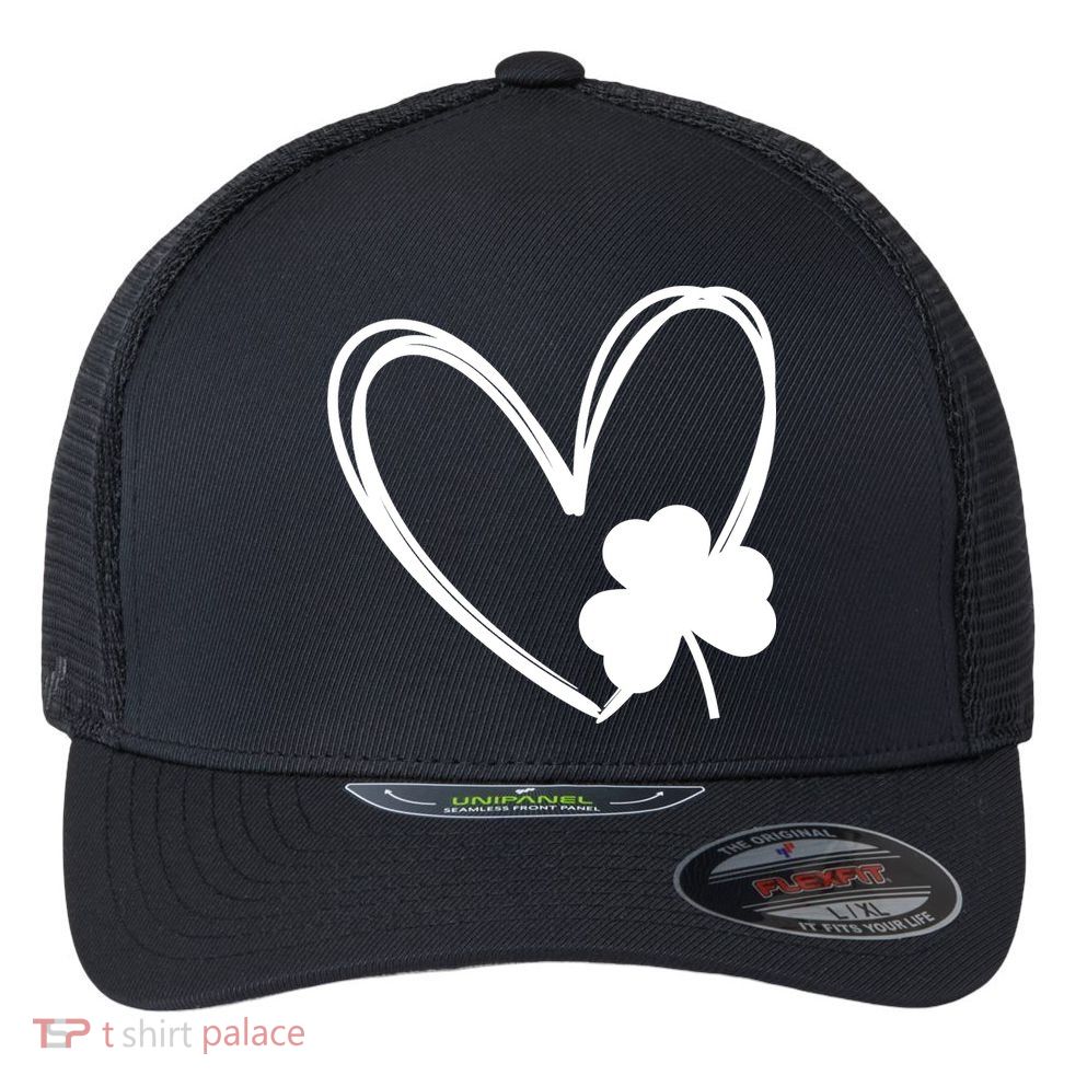 Heart Clover St Patrick's Day Flexfit Unipanel Trucker Cap