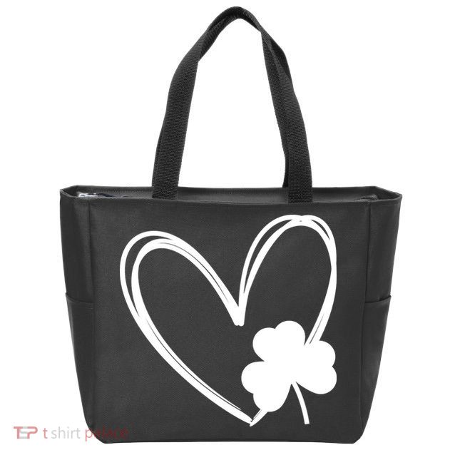 Heart Clover St Patrick's Day Zip Tote Bag
