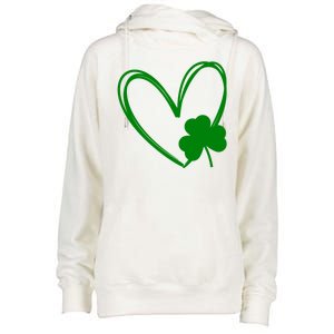 Heart Clover St Patrick's Day Womens Funnel Neck Pullover Hood