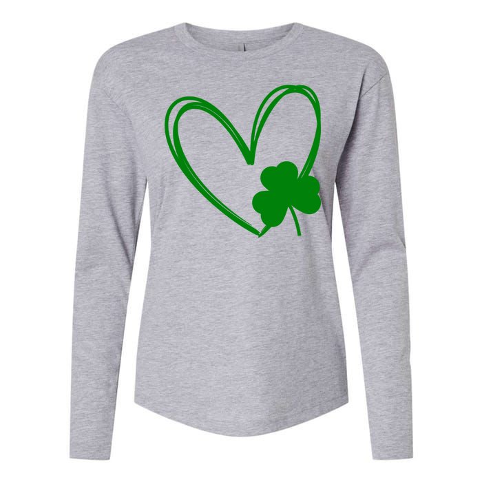 Heart Clover St Patrick's Day Womens Cotton Relaxed Long Sleeve T-Shirt